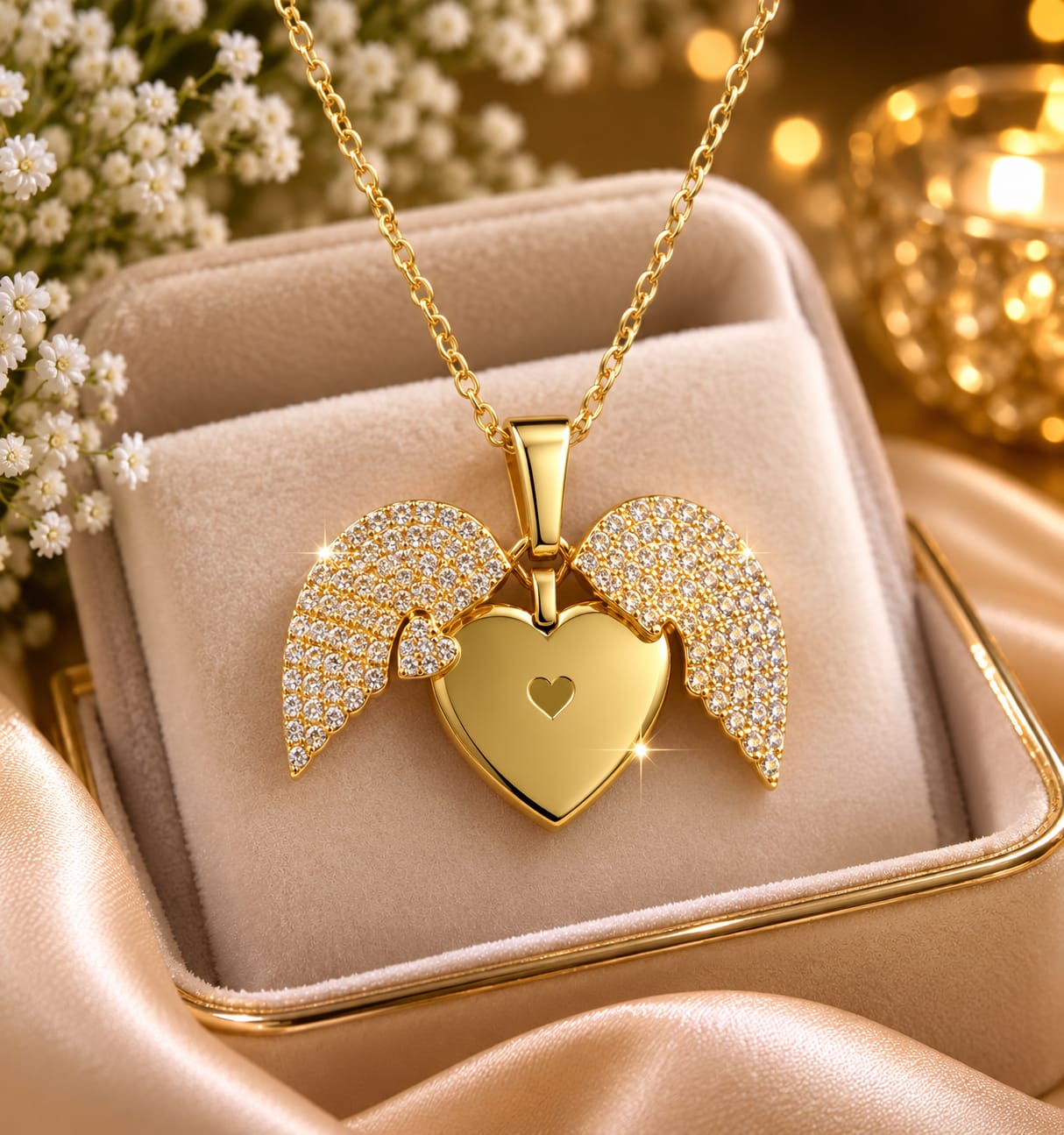 DOUBLE HEART ANGEL WINGS NECKLACE