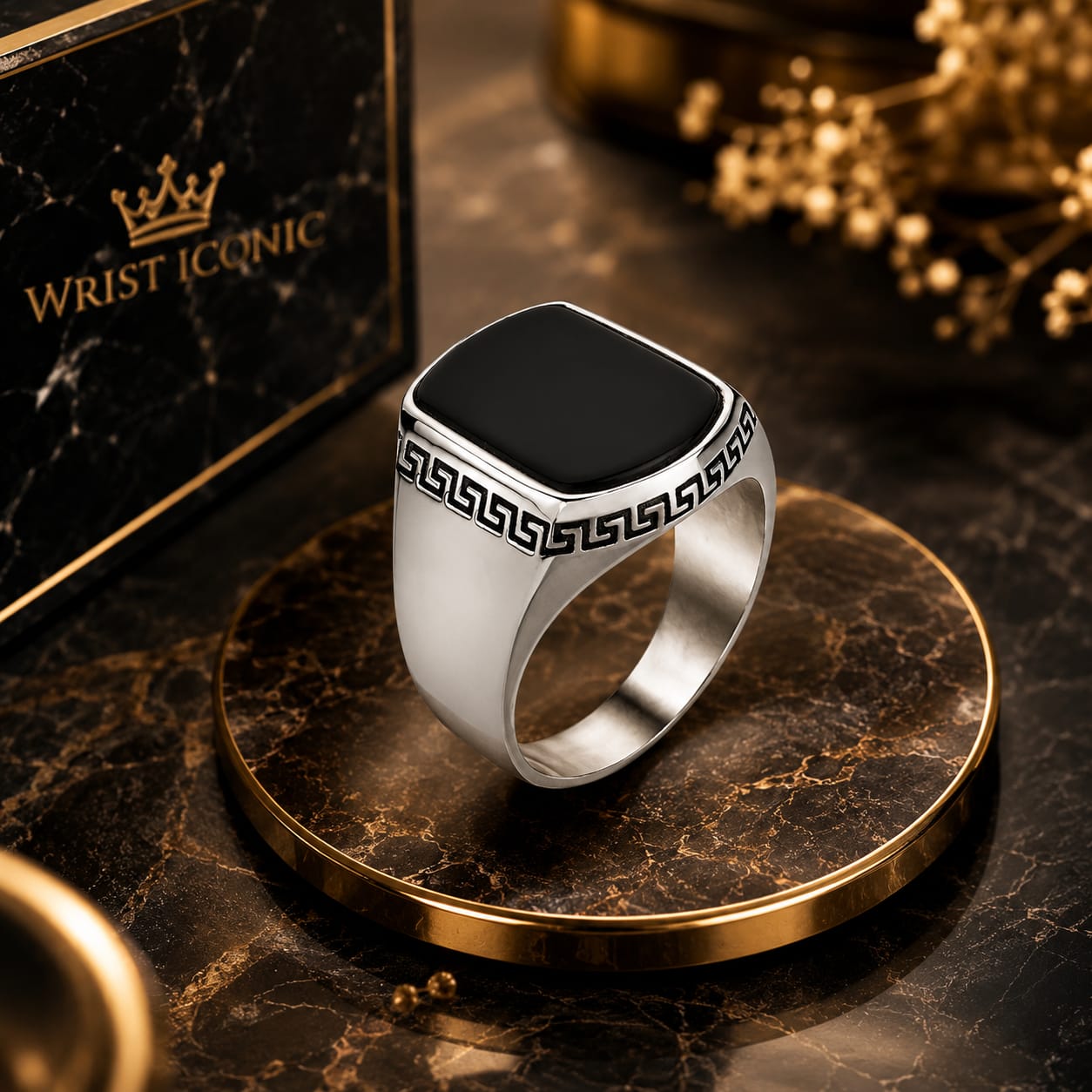OBSIDIAN HALO SIGNET RING