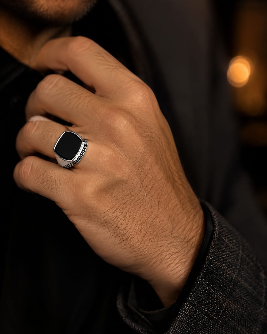 OBSIDIAN HALO SIGNET RING