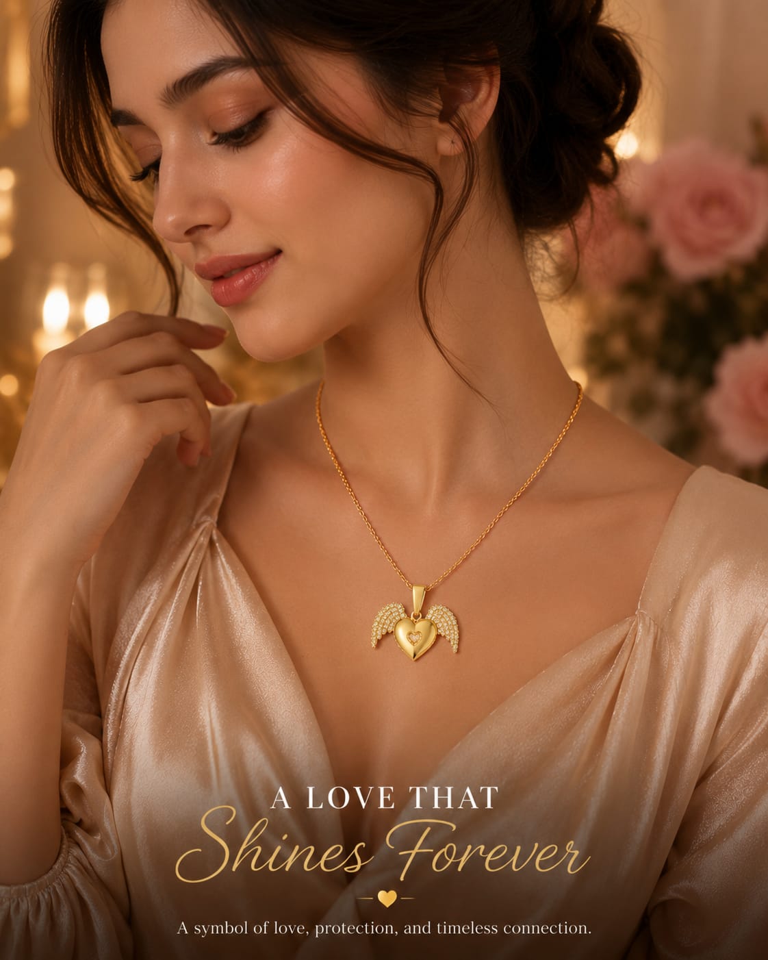 DOUBLE HEART ANGEL WINGS NECKLACE